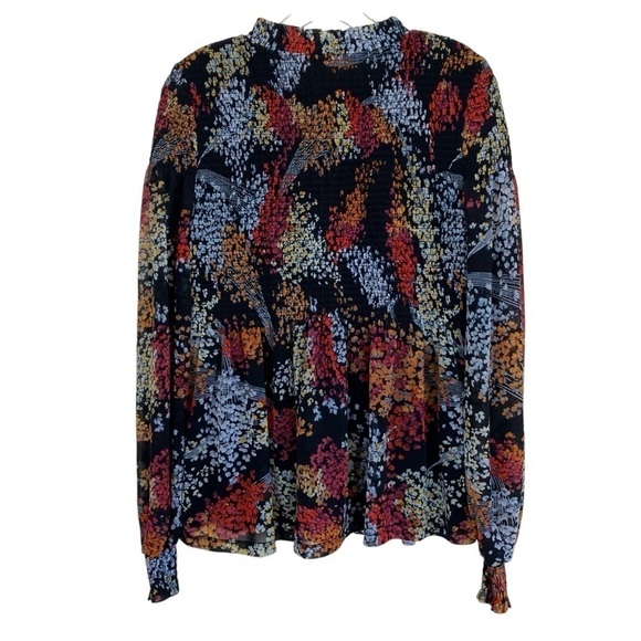 Anthropologie Akemi + Kin Adria Black Floral Smocked Chiffon Mesh Blouse Sz S - Picture 16 of 16
